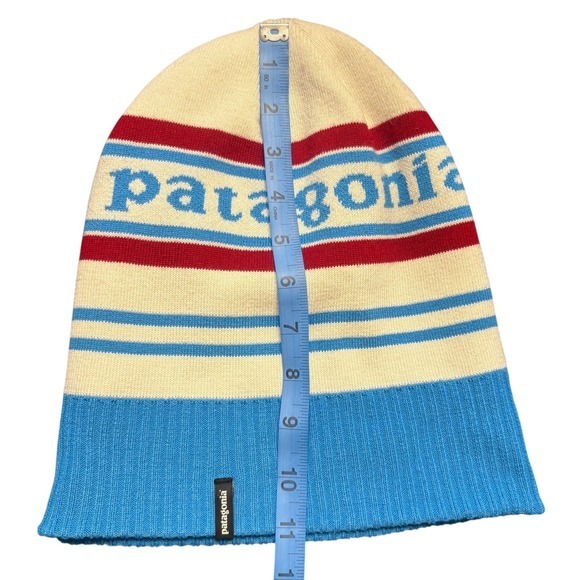 Patagonia Powder Town Retro Logo Beanie Blue Red Cream Knit Hat‎ - Picture 5 of 7